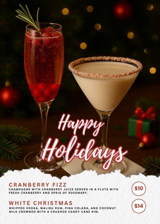 25DEC HOLIDAY BUFFET TABLE TENT BEVERAGES