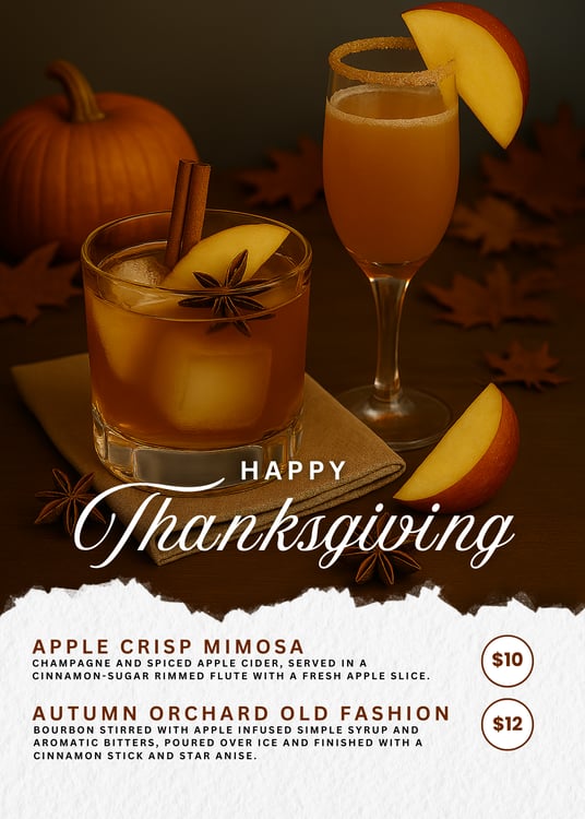 25NOV THANKSGIVING BUFFET TABLE TENT BEVERAGES