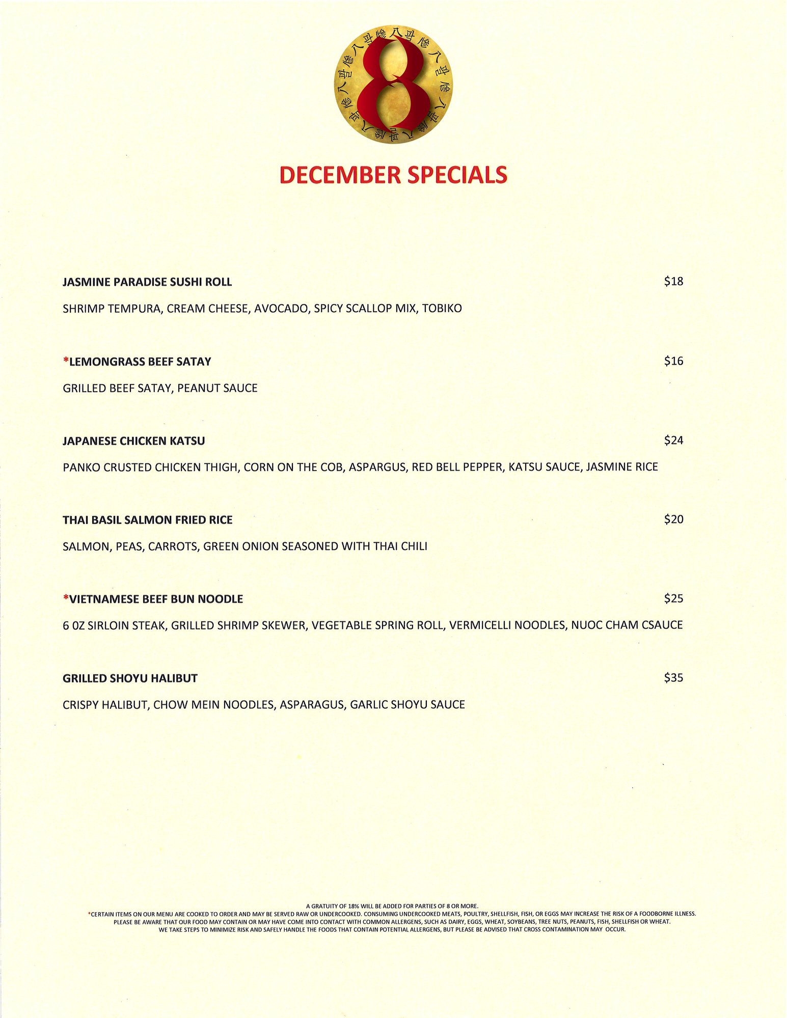 8 Asian Specials - now thru 1.1.2025